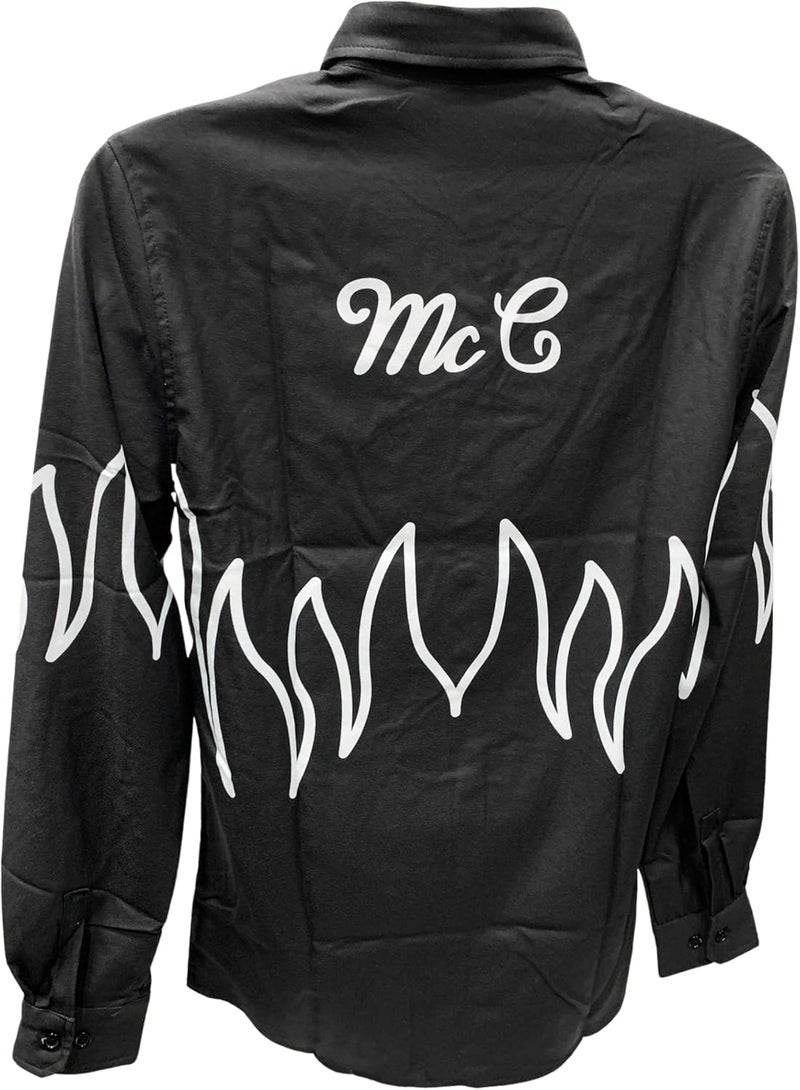 MyPartyShirt قميص إيرني مكراكين للبولينغ - زي وملابس يومية بأكمام طويلة وزر - هدية فيلم بولينغ من التسعينات - نيران MCC سوداء - Image 5